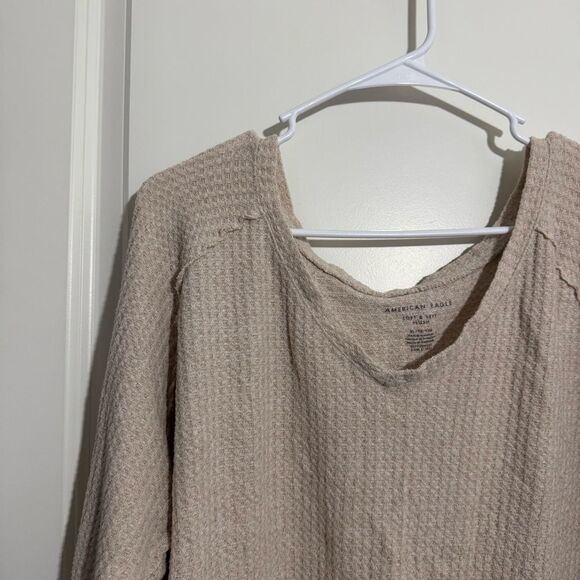 American Eagle Soft & Sexy Cream Oversized Waffle Knit Lightweight Sweater - Picture 4 of 5
